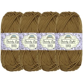 JubileeYarn Medium Gauge Worsted Weight Yarn - Dainty Light - 4 Skeins - 100% Cotton - Chestnut Brown - Color 210 - BambooMN