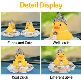 wonuu - Adornos de goma de pato para coche, decoración de tablero de pato, con diadema bonita, collar de anillo de natación, anteojos de sol