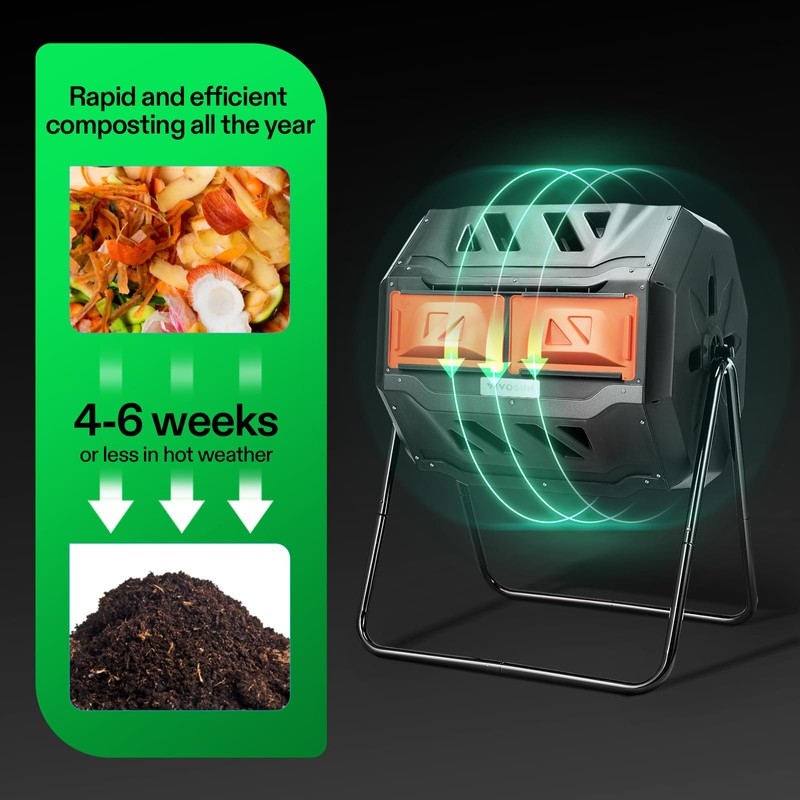 VIVOSUN Outdoor Tumbling Composter Dual Rotating Batch Compost Bin, 43