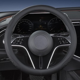 TAUYANG Leather Steering Wheel Cover Compatible with Dodge RAM 1500 2500 3500 Truck 2012-2024 2025 Grand Caravan 2008-2023 Standard Quad Crew Mega Cab Car Accessories, 2025 Black 15 ½''-16''