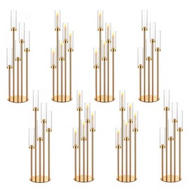 35in 8 Set Gold Candelabra Candle Centerpieces for Tables Candlesticks Holder Wedding Centerpieces Table Decorations Acrylic lampshade Fit 0.9" LED Candle