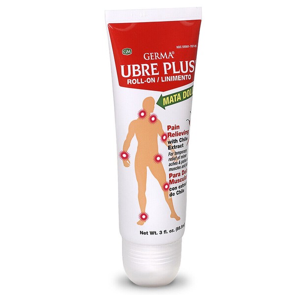 Germa Ubre Plus. Roll-on Analgesic Liniment. Aches and Pain Relief. 3 oz Bottle