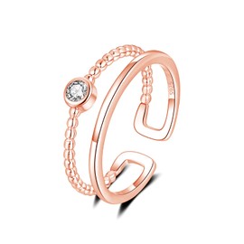 Loutade Silver Women's Rings, 925 Sterling Silver Open Adjustable Rings, Double Ring Open Silver Rings, Silver Rings Women's 925 in X-Shape, Simple Finger Rings for Women for Birthday Christmas, stone