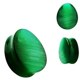 blue palm jewelry Pair of Green Cat Eyes Stone Teardrop Plug Double Flare Ear Lobe Plugs E608 (0 GAUGE/8MM)