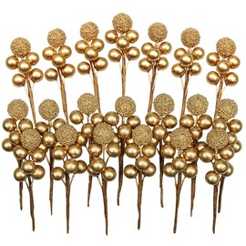 Grenerics 20 Branch Gold Holly Berry Stems Artificial Berries Picks for Berry Wreath Christmas Berries Garland and Holiday Wreath Ornaments by Baryuefull