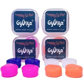Gyonyx 4 Pairs Silicone Adult Ear Plugs for Swimming, Reusable Waterproof Protection Swimming Ear Plugs for Kids, Men, Women, Water Play Accessories for Surfing, Water Pool, Beach and More