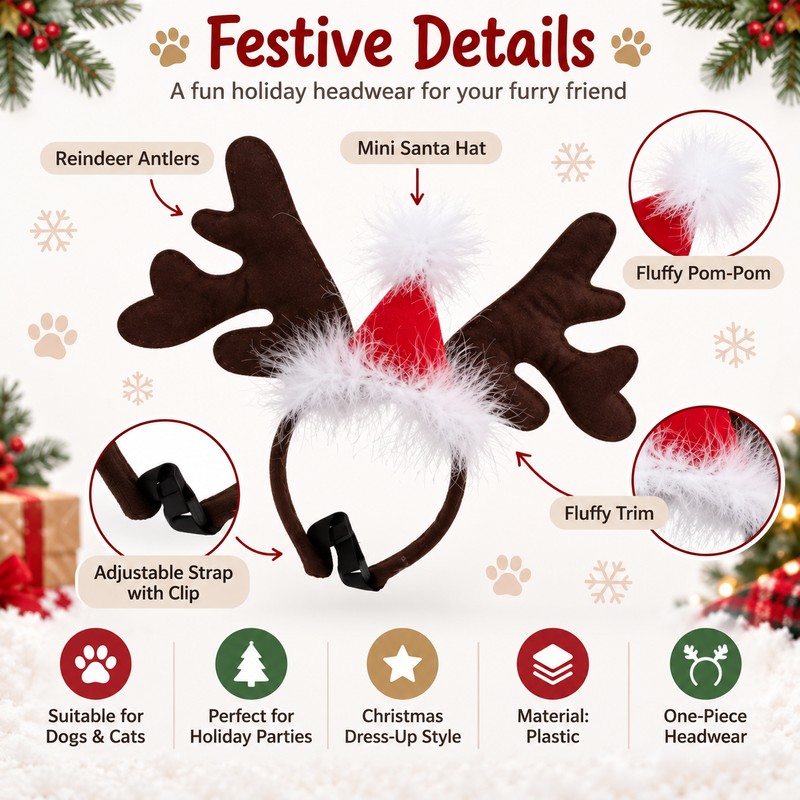 Reindeer Antler Pet Headband for Dogs & Cats – Christmas