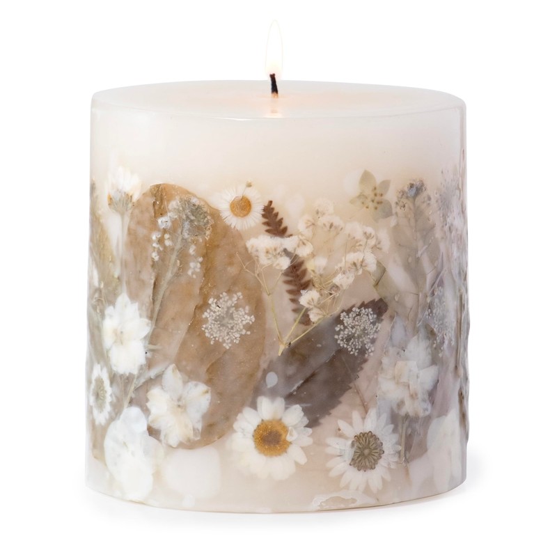 ANDALUCA Pressed Real Flowers Handcrafted Botanical Floral Pillar Candle (Natural