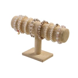 Justsoso T-Bar Bracelet Holder, Natural Linen Bracelet Display Stand For Store Show, Hair Tied Watch Jewelry Organizer Rack For Selling Show (Yellow Linen)