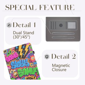 Bemoloon PU Universal Case for 10 Inch Tablet with Vivid Colours and Patterns, Protective Case, Stand, Scratch-Resistant, Compatible with Blackview/Teclast/OSCAL/XGODY, Graffiti 1