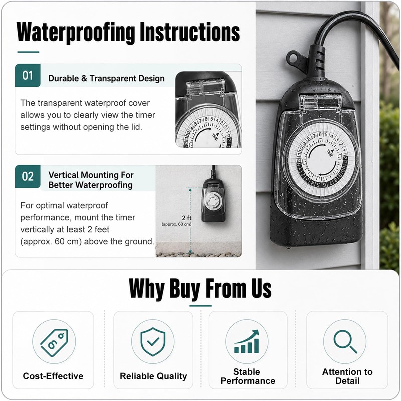 24 Hour Mechanical Outdoor Timer for Lights – 15A /