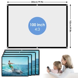 Hapivida Projector Screen, 100 Inch Projector Screen 4:3 HD Foldable Projection Screen, Anti-Wrinkle Projection Screen, Portable Screen for Meeting, School, Home