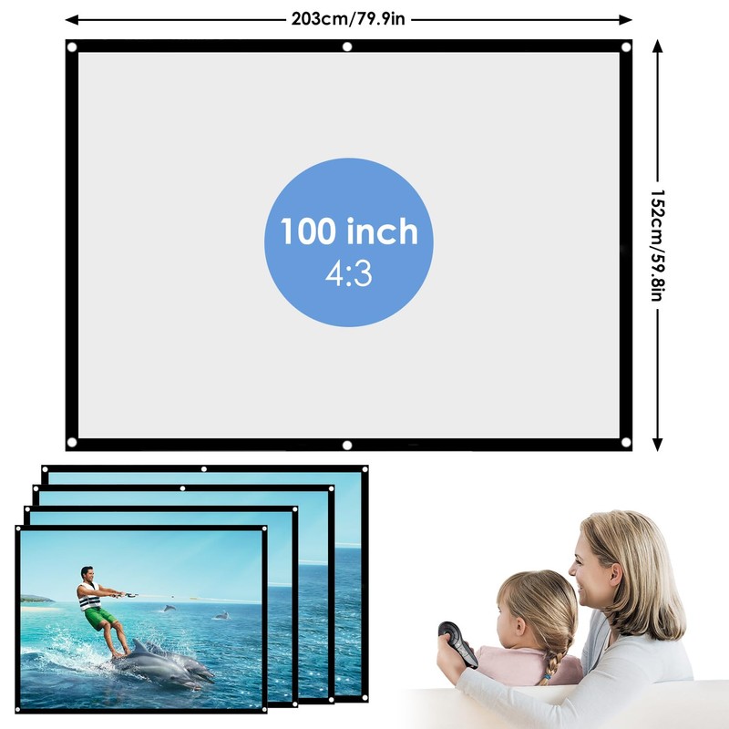 Hapivida Projector Screen, 100 Inch Projector Screen 4:3 HD Foldable
