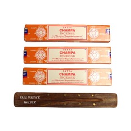 Satya Champa Incense Sticks Pack of 3 X 15G with Free Holder Agarbatti for Home, Outdoor, Aromatherapy, Spa, Yoga, Meditation, Healing