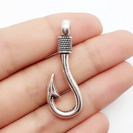 10 pcs Antique Silver Fish Hook Pendants, Fish Hook Charms, Fish Hook Necklaace,anchor Jewelry (NS649)