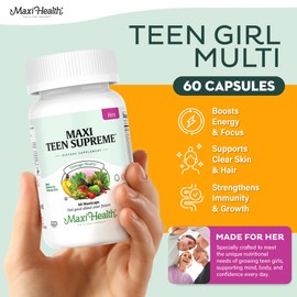 Teen Vitamins for Girls 12-17 - Teen Multivitamin Supreme with D3, Iron, Calcium, Biotin, Digestive Enzymes – Teenager Girl Multi Vitamins for Energy, Immune & Mood Support – 60 Count