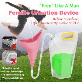 Female Urinal, Reusable Female Urination Device, Standing or Squatting Pee Cups Car Travel Pee Girl, with Connecting Tube and 1500ml Collection Bag, Suitable for Camping, Travel, Driving Etc