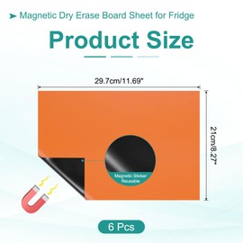 PATIKIL Magnetic Dry Erase Board Sheet for Fridge, 6 Pcs 12 x 8 Inch Erasable Refrigerator Whiteboard for Kitchen for Home Kitchen Organizer Planner Office Storage, Orange (0.6mm)