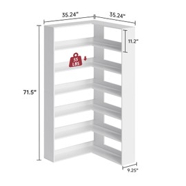 oneinmil Bookcase 6 Tiers with Baffles, 35.2" Large Corner Bookshelf, Storage Display Rack for Living Room Home Office, White