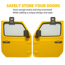 Riasdy Wrangler Door Storage Hangers, 4PCS Wall-Mounted Offroad Door Storage Heavy Duty Doors Holder Bracket Storage Rack Bracket Compatible with 1956-2024 Jeep Wrangler JK JKU JL JLU LJ JT