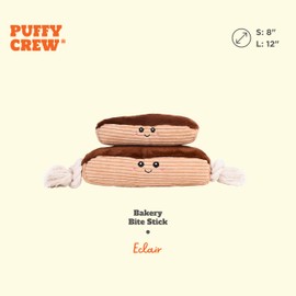 Puffy Crew Squeaky Dog Plush Toy, Bakery Bite_Stick Collection, 8", for Small and Medium Dogs (Eclair, Small)