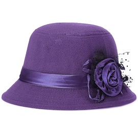 Glamorstar Vintage Felt Cloche Hat Winter Floral Fedora Bucket Hat Bowler Hats (as1, Alpha, one_Size, Purple)