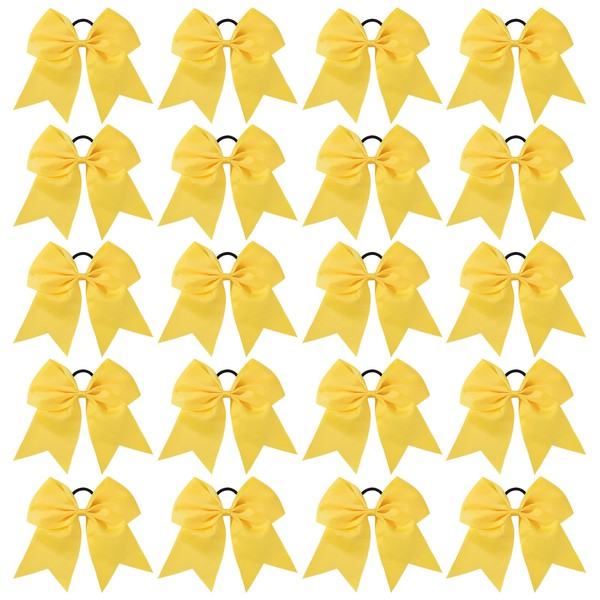 20 PCS 8 Inch Cheer Hair Bows Large Cheerleading Big Hair Bows with Ponytail Holder Hand-made Grosgrain Ribbon Hair Accessories for Teen Girls(Yellow)