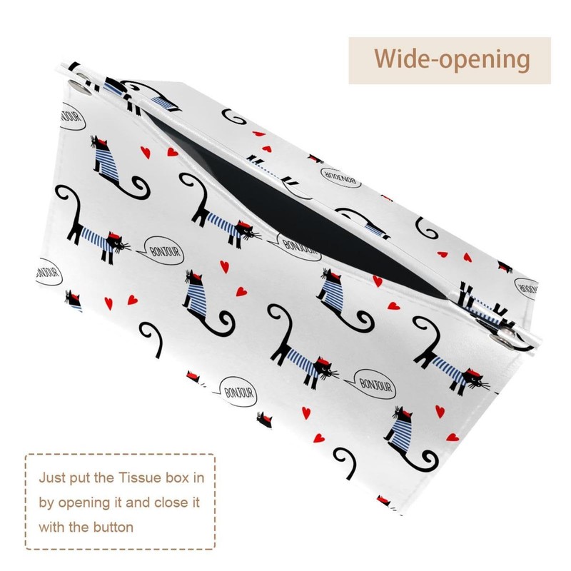 2 Pack Tissue Box Cover Holder, French Cats Saying Bonjour