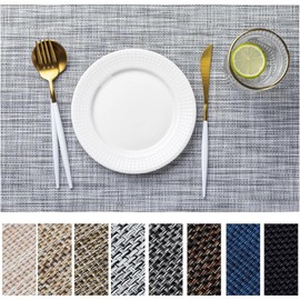 LEXMORE Placemats Set of 8 Vinyl/Plastic Woven Place Mats for Kitchen Table Indoor/Outdoor Washable Placemat Wipeable Dining Table Mats(Gray)