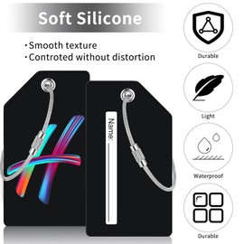 4 Pack Initial Luggage Tag for Suitcase, Colored Letter Silicone Bag Tags Identifiers Privacy Cover ID Label with Durable Steel Loop for Women Men Kids Girls Travel, Letter H