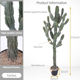Logkity Artificial Cactus 51inch Faux Cacti Fake Saguaro Plants for Indoor Outdoor Home Office Garden Decor