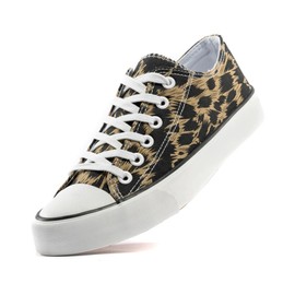 sharllen Unisex Trainers Fabric Shoes Women Men Canvas Shoes Low Top Trainers, Leopard Black, 11 UK
