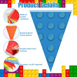 Tiamon 5 Pcs Building Block Birthday Party Decorations Colorful Blocks Bricks Triangle 49.2 Ft Flag Red Blue Yellow Pennant Banner Garland Streamer for Birthday Baby Shower Brick Themed Party Supply