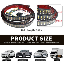 Ongfuwu Truck Tailgate Light Bar 59", Triple Row LED Tail Light Strip with Brake Reverse Turning Signals Strobe Lights, IP67 Waterproof Rear Light Bar for Pickup Trailer SUV RV Van