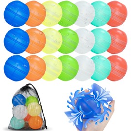 Reusable Water Balloons 21 Pack Unique Double Water Inlet Silicone Water Bomb Pool Toys Non-Magnetic Quick Fill Self Sealing Water Splash Balls Games for Kids 3-12 Summer Outdoor Beach Activities Gift
