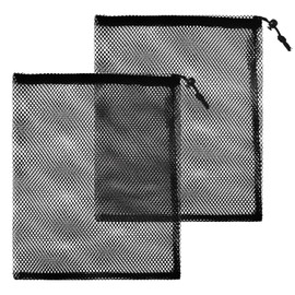 SUBTAVIK Set of 2 Drawstring Mesh Bags - Large Black Nylon Storage Bags for Swimming Pool, Beach and Pool (30 x 40 cm)