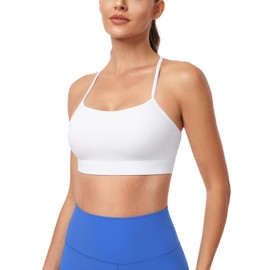 HeyNuts to Freest Y Back Sports Bras for Women Spaghetti Thin Strap Workout Bras Wirefree Padded Racerback Yoga Bras with Removable Pads Medium Impact White XL