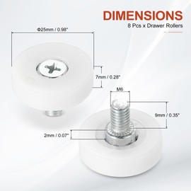 MECCANIXITY Drawer Rollers Nylon Cabinet Drawer Pulley Replacement Wheels Bearing 25mm Drawer Positioning Roller Slide Guides for Furniture Parts Cupboard Wardrobe Pack of 6