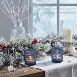 24 Pack Votive Candles Holders - 2x2.5in Blue Vintage Glass Votives Tealight Candle Holders for Table Centerpieces, Tea Light Candle Holder Decor for Wedding Bridal Shower Party