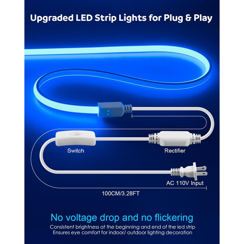 Aclorol COB LED Strip Light 110V 16.4ft/5M Blue LED Strip