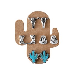 5Pcs Western Cowgirl Turquoise Earring Set for Women Boho Retro Dainty Cowboy Boot Stud Earrings Statement Western Country Jewelry, Acrylic, No Gemstone
