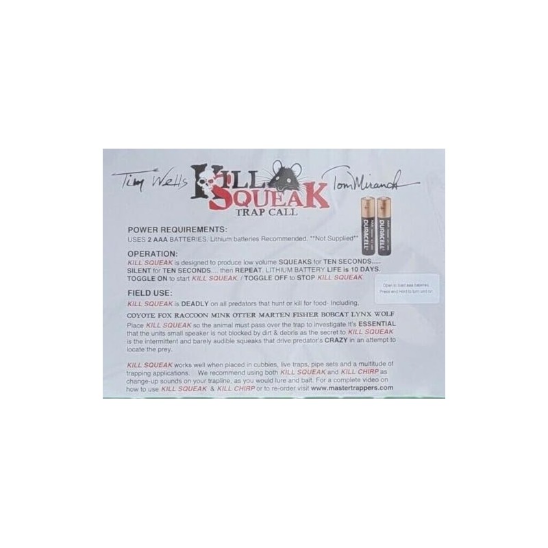 Kill Squeak Trap Call Trapping Supplies - Master Trappers Tom