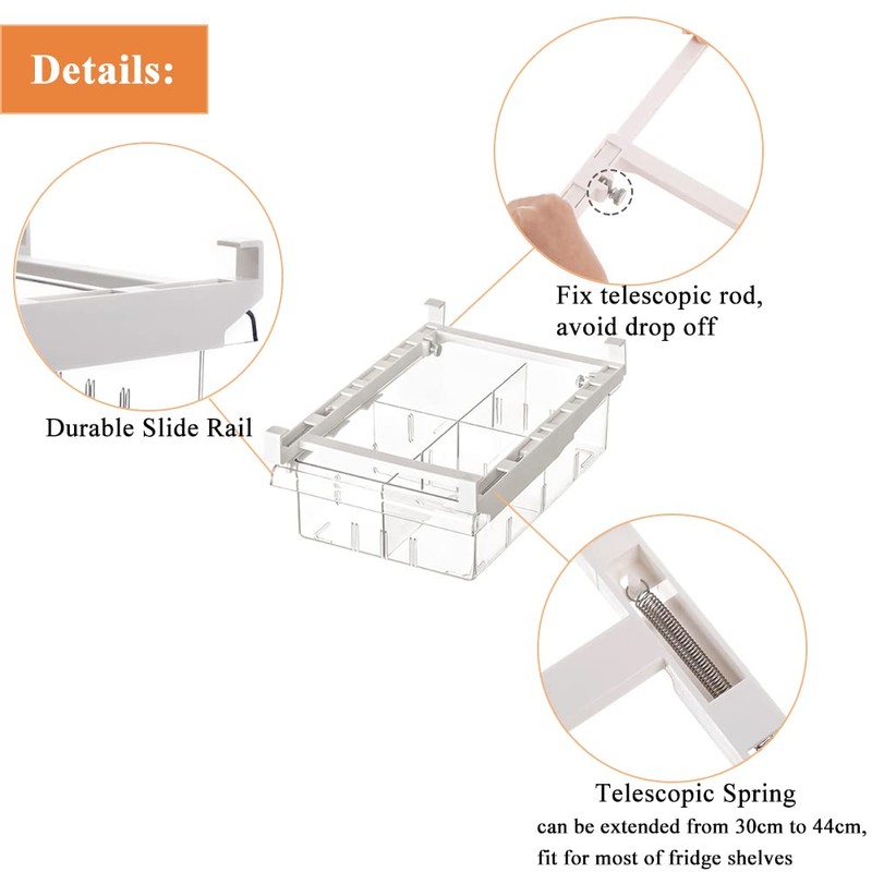 HUAYT Fridge Organisers,Fridge Drawer Storage Bins with Adjustable Slide Rail,Unique