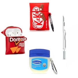 (3Pack) Case for AirPods 2nd/1st Generation with Cleaning kit, XMBYGY Cute Skin Design Silicone Cartoon Charging Case Protective Covers with Keychain for AirPods 1/2 Earbuds (D+F+K)