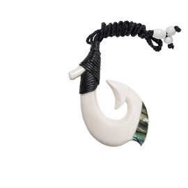 81stgeneration Women's Men's Hand Carved Bone Abalone Smooth Maori HEI Matau Pendant Necklace
