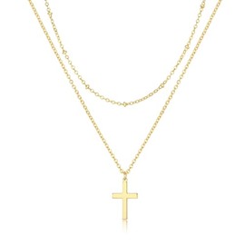 Oskani Layered Cross Necklace for Women 18k Gold Plated Stainless Steel Choker Necklace Dainty Simple Stackable Chain Pendant Necklaces Easter Christian Baptism Religious Faith Jewelry Gift for Her