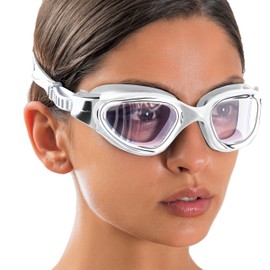 AqtivAqua Photocratic Swimming Goggles Men Women Swimming Goggles Adults Children DX-H (Metallic Silver, Photo Chromatic)