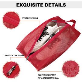 Prezon Travel Shoe Bag, Waterproof TPU Mesh, Durable YKK Zipper, Dirt-Resistant Shoe Bag, Shoe Organiser, Shoe Bag with Zip for Travel or Home Storage, Red 4 Pack, shoe bag