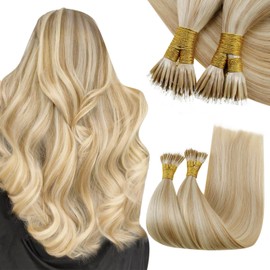 RUNATURE Blonde Nano Hair Extensions Blonde Nano Beads Hair Extensions Human Hair Blonde Highlight Honey Blonde Nano Hair Extensions Real Human Hair 18 Inch 50 Gram