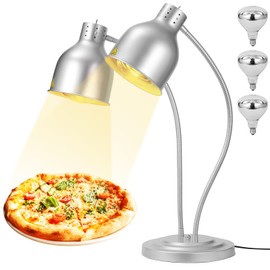 FRYPLS Food Heat Lamp,500W Commercial Grade Adjustable 2-Head Warmer Warming Light with 3- Bulbs,Stainless Free-Standing Catering Heating Lamp for Kitchen Cafeteria Restaurant Buffet
